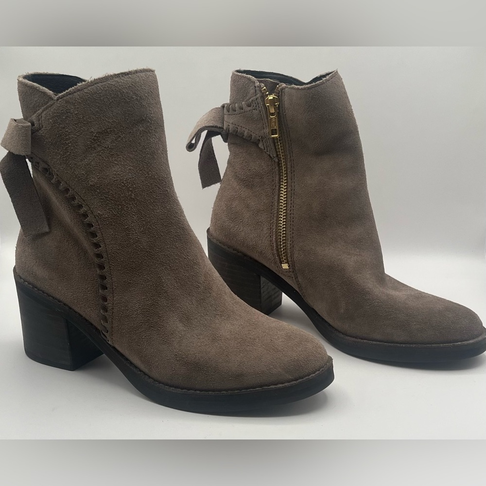 Suede Taupe Ankle Boots with Side Zip and Heel